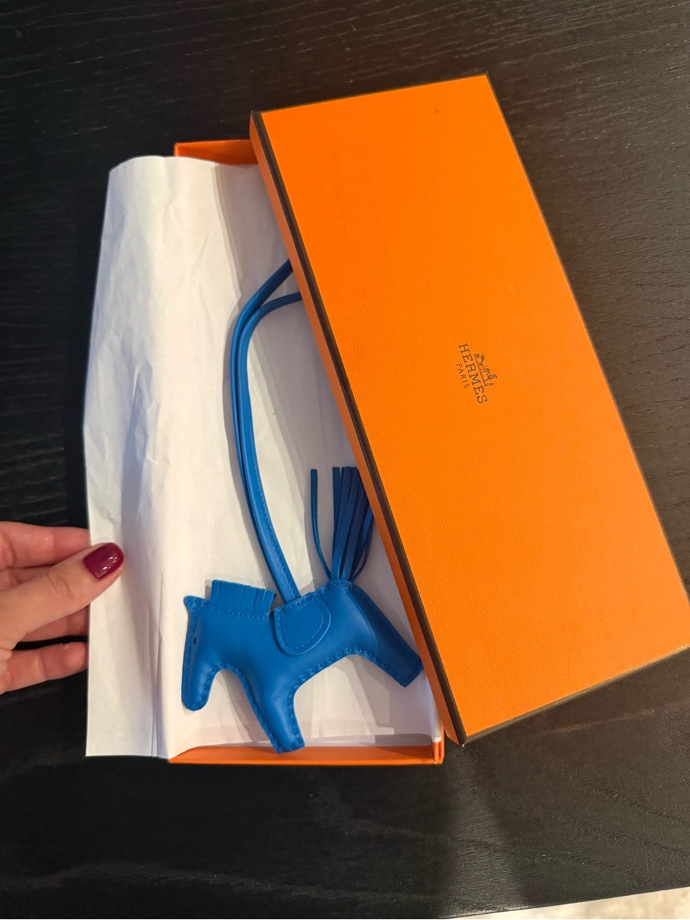 Hermès Rodeo PM Horse Bag Charm – Blue Milo Lambskin – Monochrome – Box Included